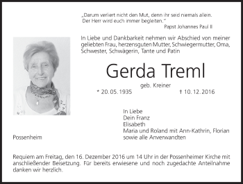Anzeige von Gerda Treml von MGO