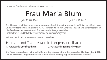 Anzeige von Maria Blum von MGO