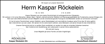 Anzeige von Kaspar Röckelein von MGO