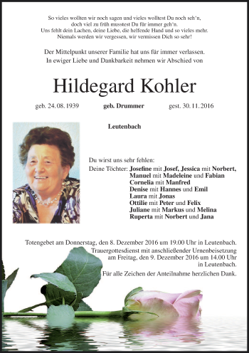 Anzeige von Hildegard Kohler von MGO