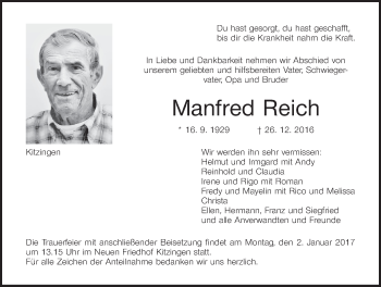 Anzeige von Manfred Reich von MGO