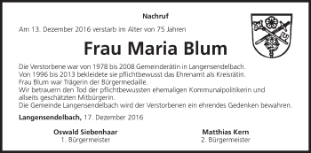 Anzeige von Maria Blum von MGO