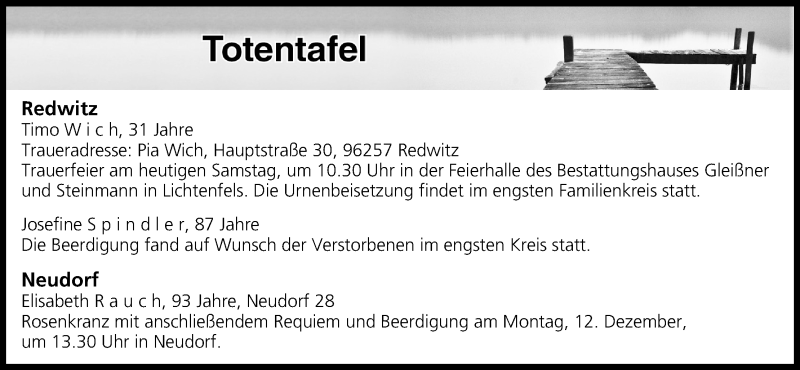  Traueranzeige für Totentafel vom 10.12.2016 vom 10.12.2016 aus MGO