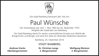 Anzeige von Paul Wünsche von MGO