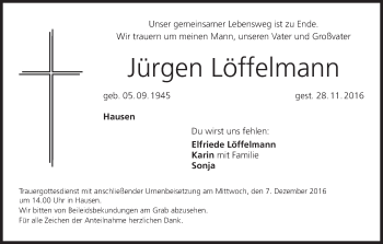 Anzeige von Jürgen Löffelmann von MGO