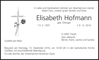 Anzeige von Elisabeth Hofmann von MGO