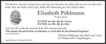 Anzeige von Elisabeth Pöhlmann von MGO