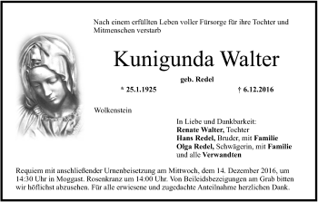 Anzeige von Kunigunda Walter von MGO
