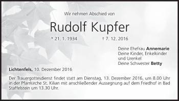 Anzeige von Rudolf Kupfer von MGO
