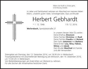 Anzeige von Herbert Gebhardt von MGO