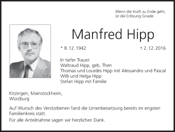 Anzeige von Manfred Hipp von MGO