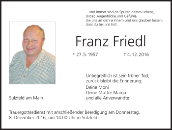 Anzeige von Franz Friedl von MGO