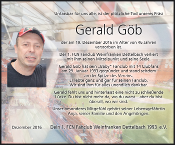 Anzeige von Gerald Göb von MGO
