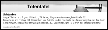 Anzeige von Totentafel vom 29.12.2016 von MGO