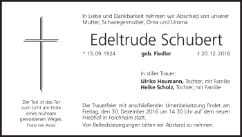 Anzeige von Edeltrude Schubert von MGO