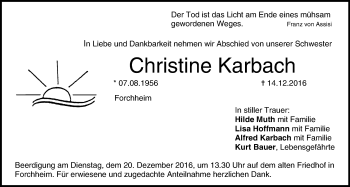 Anzeige von Christine Karbach von MGO