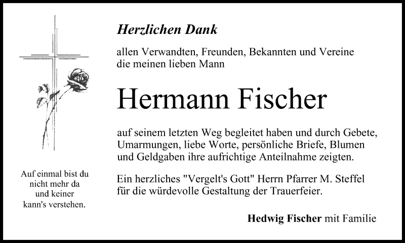  Traueranzeige für Hermann Fischer vom 31.12.2016 aus MGO