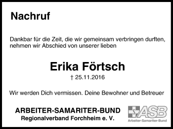 Anzeige von Erika Förtsch von MGO