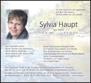 Anzeige von Sylvia Haupt von MGO