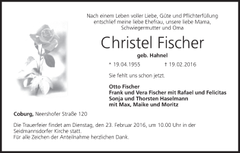 Anzeige von Christel Fischer von MGO