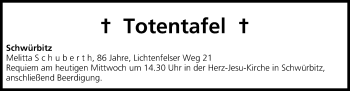 Anzeige von Totentafel vom 17.02.2016 von MGO