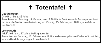 Anzeige von Totentafel vom 13.02.2016 von MGO