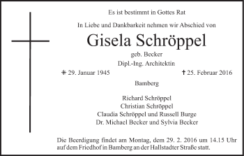 Anzeige von Gisela Schröppel von MGO