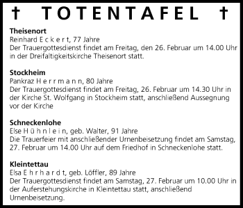 Anzeige von Totentafel vom 26.02.2016 von MGO