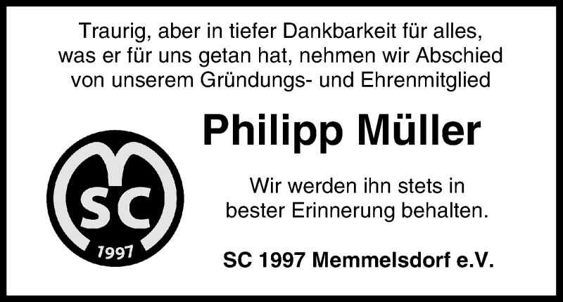  Traueranzeige für Philipp Müller vom 27.02.2016 aus MGO