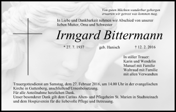 Anzeige von Irmgard Bittermann von MGO