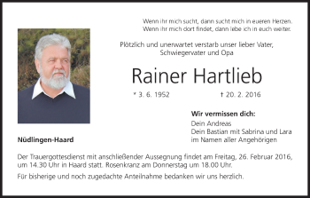 Anzeige von Rainer Hartlieb von MGO