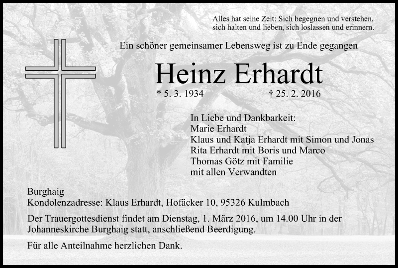  Traueranzeige für Heinz Erhardt vom 27.02.2016 aus MGO