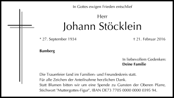 Anzeige von Johann Stöcklein von MGO
