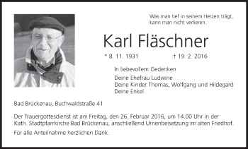 Anzeige von Karl Fläschner von MGO