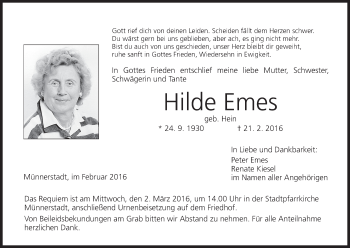 Anzeige von Hilde Emes von MGO