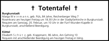 Anzeige von Totentafel vom 19.02.2016 von MGO