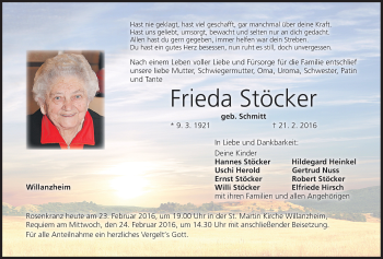 Anzeige von Frieda Stöcker von MGO