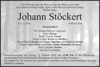 Anzeige von Johann Stöckert von MGO