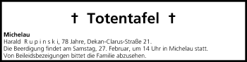 Anzeige von Totentafel vom 26.02.2016 von MGO