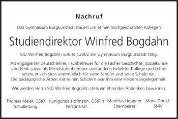 Anzeige von Winfred Bogdahn von MGO