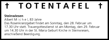 Anzeige von Totentafel vom 27.02.2016 von MGO