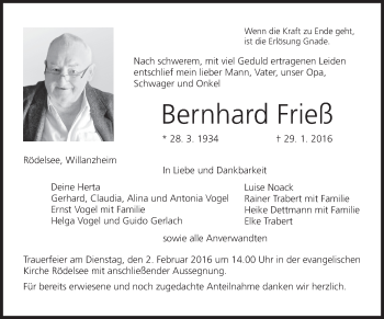 Anzeige von Bernhard Frieß von MGO