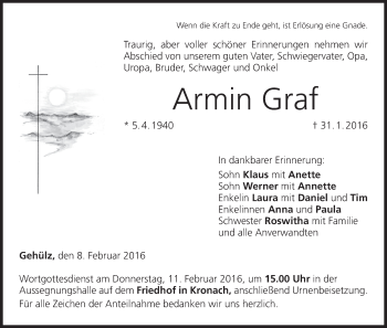 Anzeige von Armin Graf von MGO