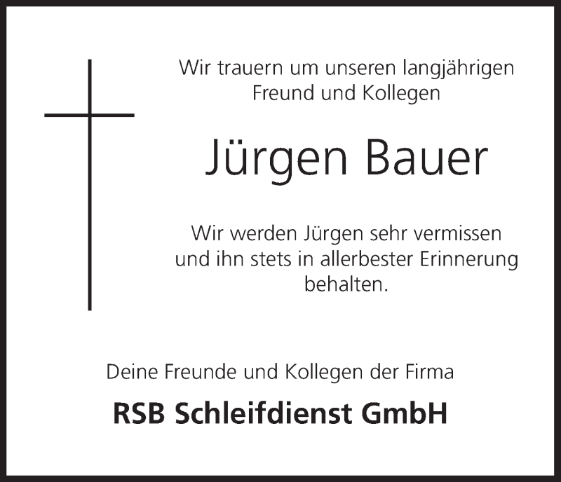 Traueranzeige für Jürgen Bauer vom 20.02.2016 aus MGO