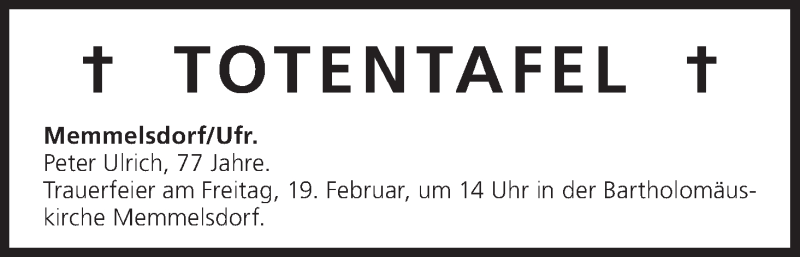 Traueranzeige für Totentafel vom 17.02.2016 vom 17.02.2016 aus MGO