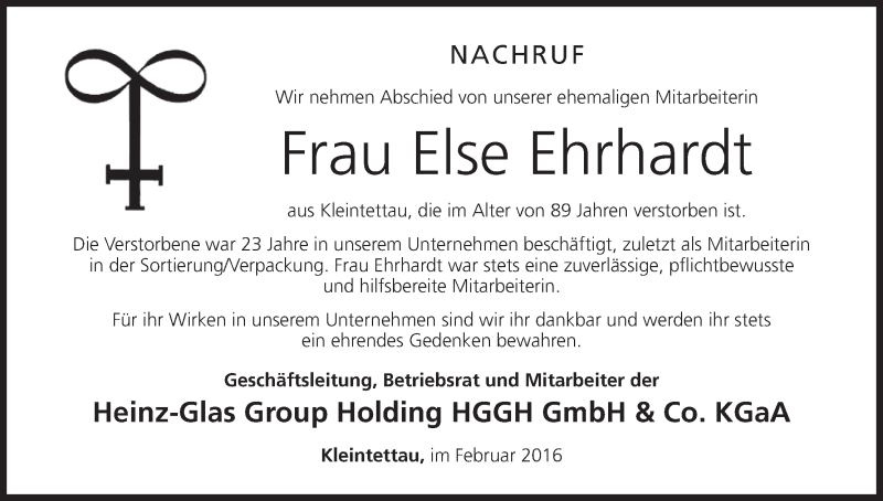  Traueranzeige für Else Ehrhardt vom 27.02.2016 aus MGO