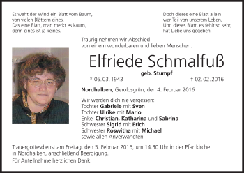 Anzeige von Elfriede Schmalfuß von MGO