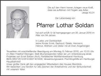 Anzeige von Lothar Soldan von MGO