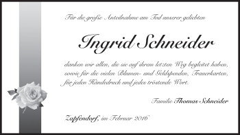 Anzeige von Ingrid Schneider von MGO