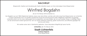Anzeige von Winfred Bogdahn von MGO